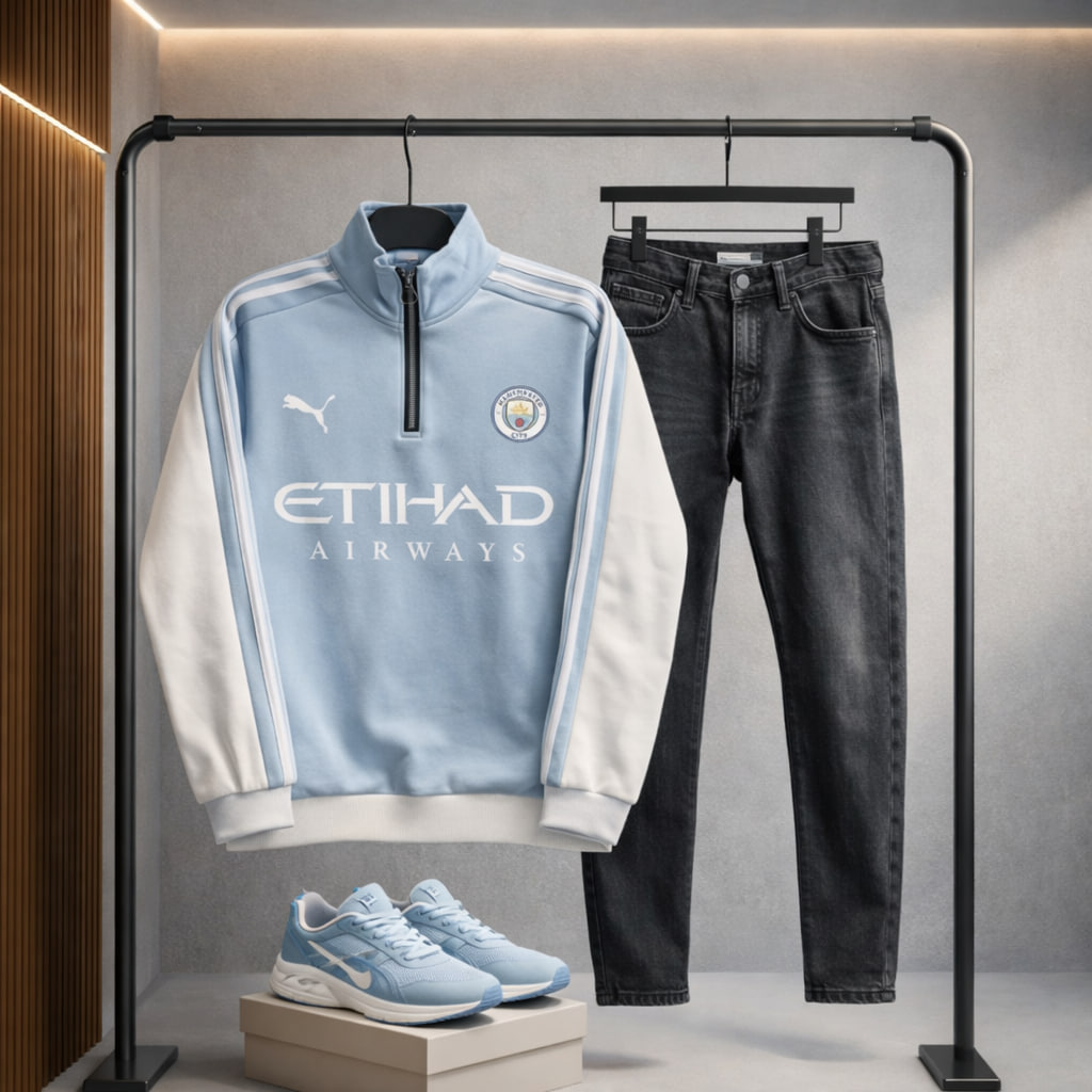 دورس نیم زیپ منچستر سیتی- آبی فیروزه ای