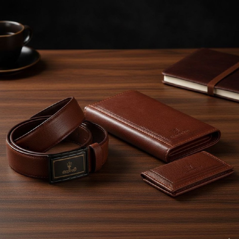 ست کیف و کمربند عسلی مدل M101-عسلی