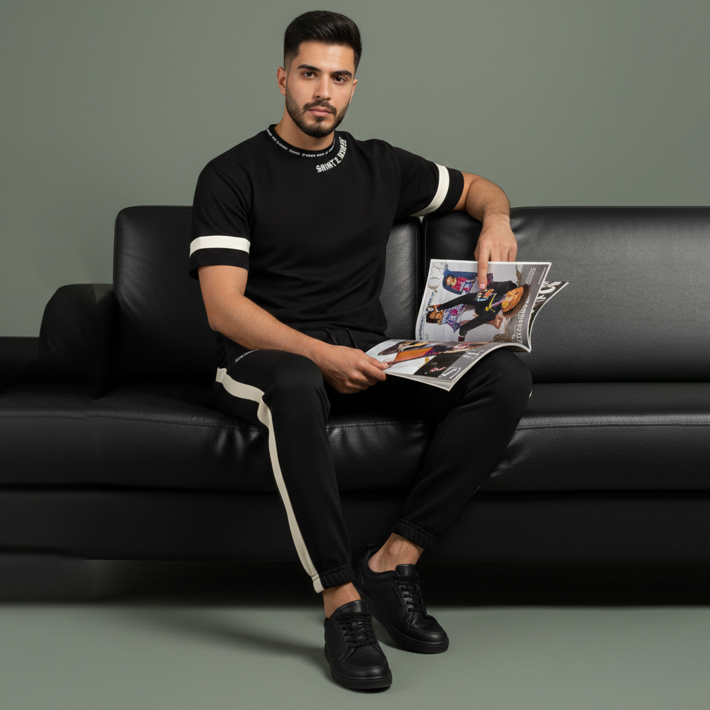 ست تیشرت و شلوار مردانه بنگال کش مدل Salar-مشکی