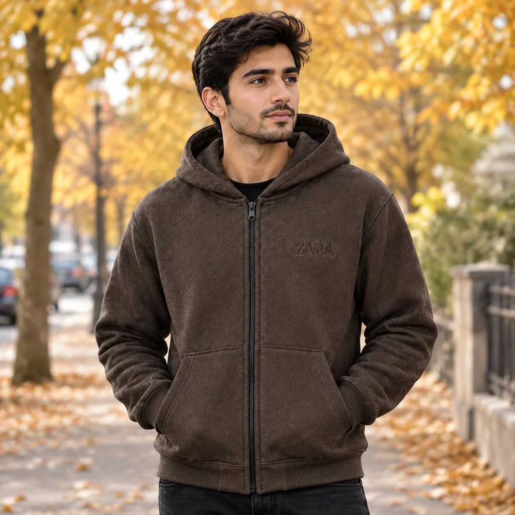 سوئیشرت کلاهدار مردانه مدل ZARA-قهوه ای
