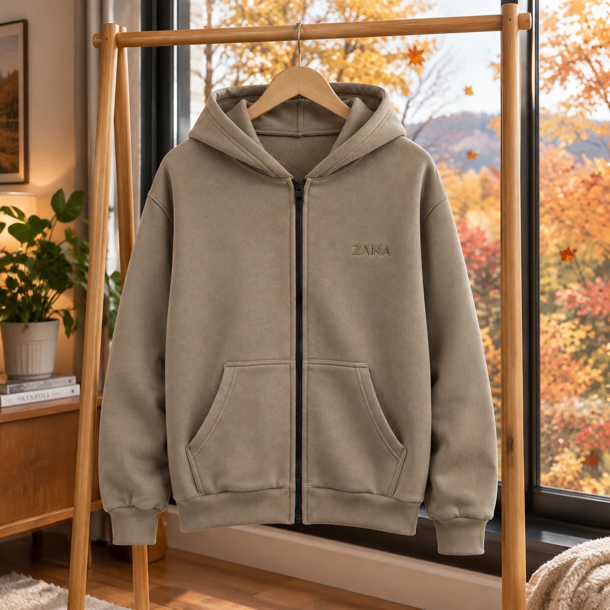 سوئیشرت کلاهدار مردانه مدل ZARA-خاکی