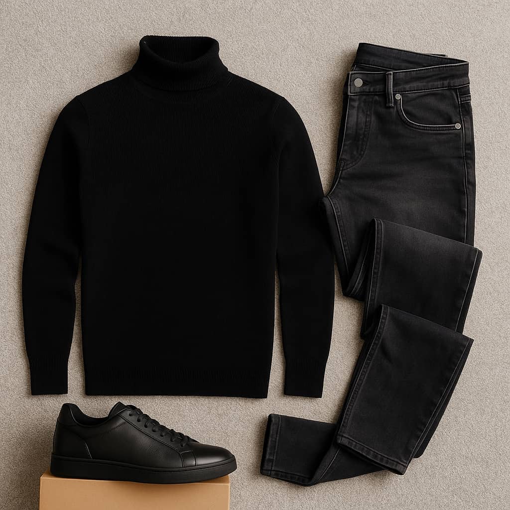 پلیور بافت یقه اسکی مردانه مدل Ersan رنگ مشکی